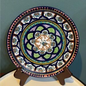 HERNANDEZ PUE MEXICO SIGNED POTTERY TALAVERA PLATTER PLATE 10” Brown Purple